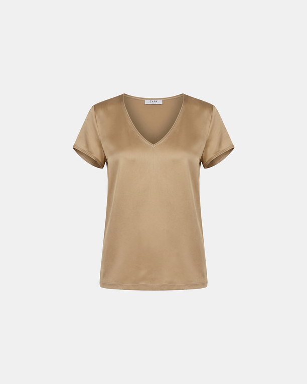 Top Talissement Top sable en viscose satiné à col V ZAPA
