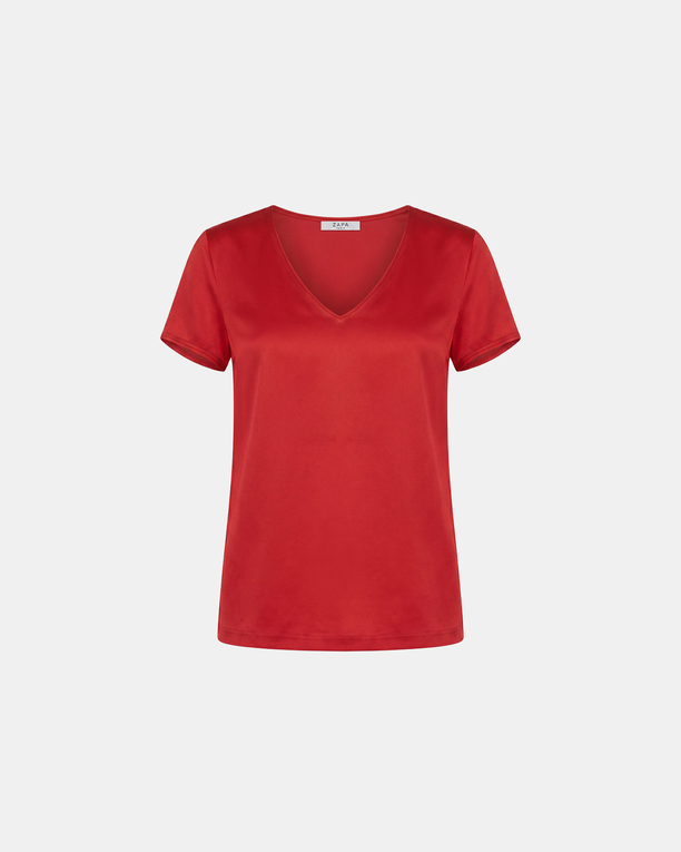 Top Talissement Top rouge en viscose satiné à col V ZAPA