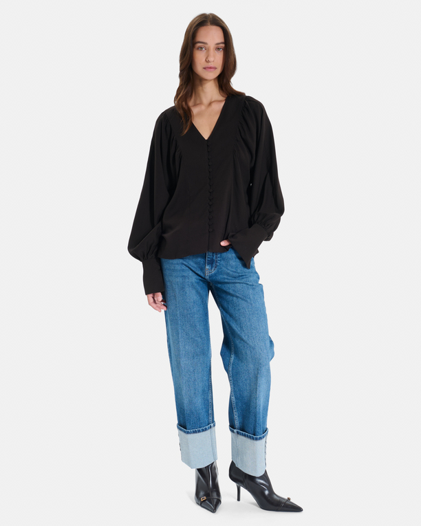 Chemise Cami Chemise noire à manches longues bouffantes ZAPA