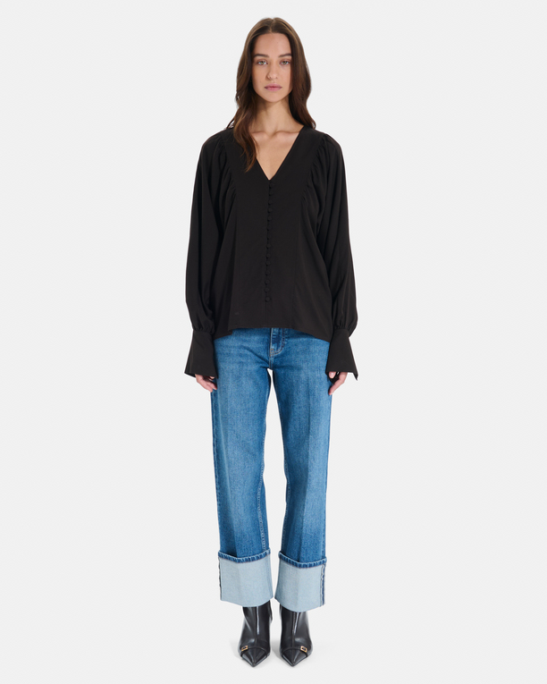 Chemise Cami Chemise noire à manches longues bouffantes ZAPA