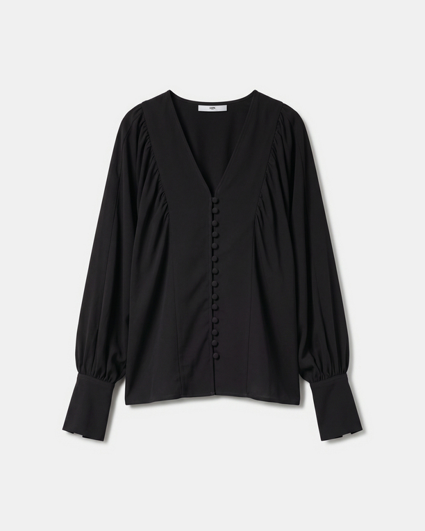 Chemise Cami Chemise noire à manches longues bouffantes ZAPA
