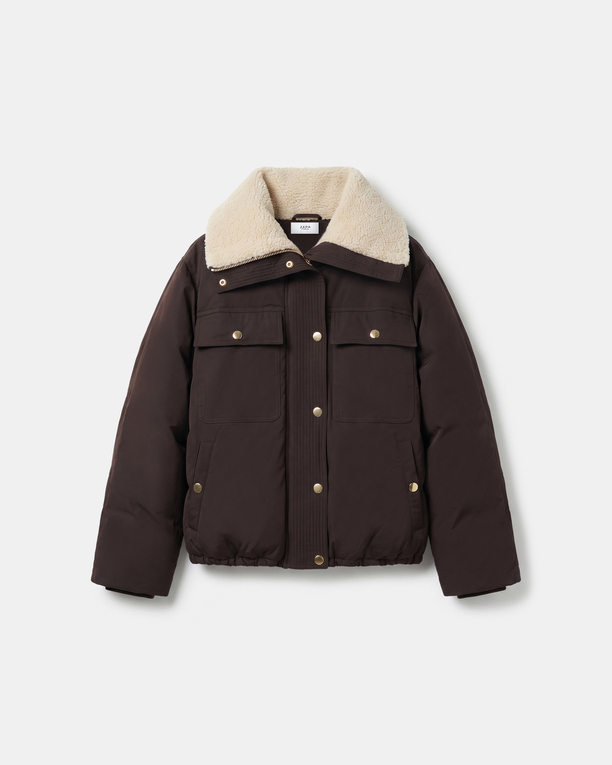 Doudoune Blondie Blouson chocolat court matelassé col montant ZAPA