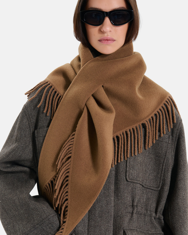 Echarpe Eliot Écharpe poncho en laine cannelle à franges ZAPA