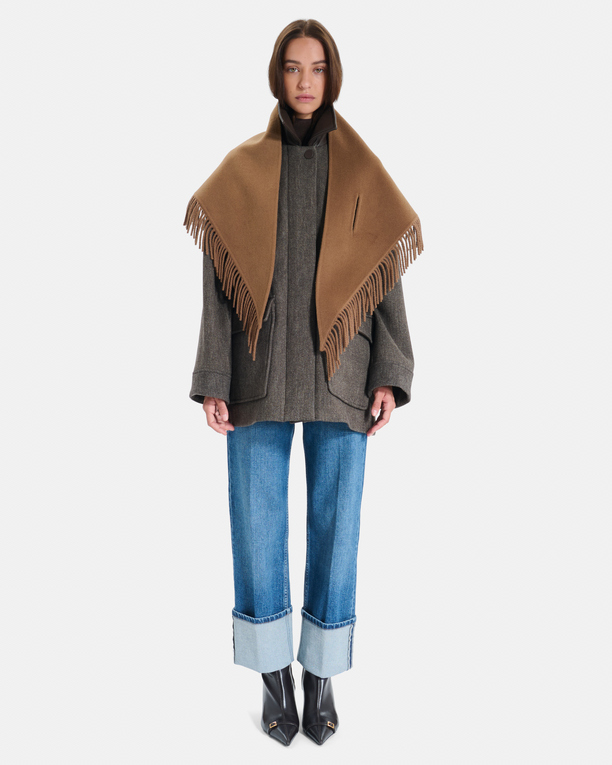 Echarpe Eliot Écharpe poncho en laine cannelle à franges ZAPA