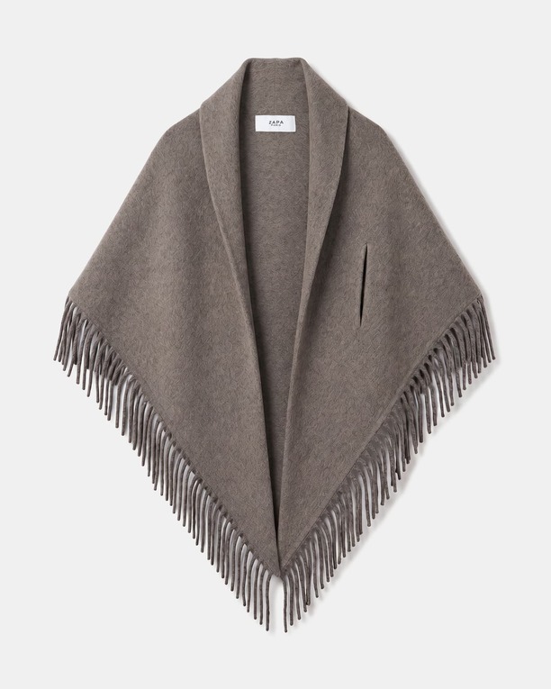 Echarpe Eliot Écharpe poncho en laine noisette à franges ZAPA