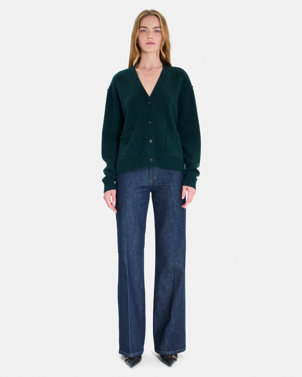 Gilet Gatty Gilet col V boutonné vert en laine touché cachemire ZAPA