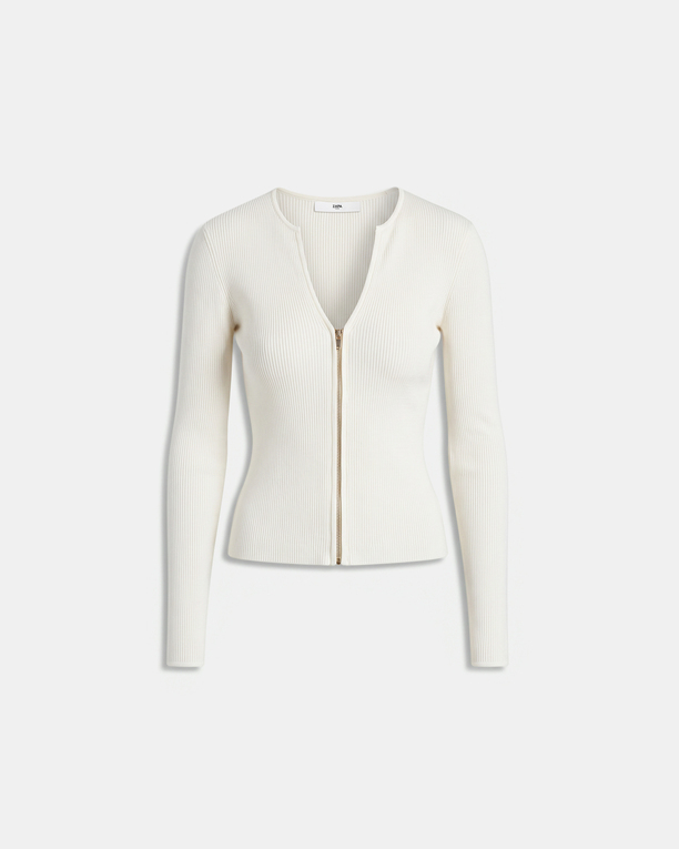 Gilet Noun Gilet zipé en maille côtelée crème ZAPA