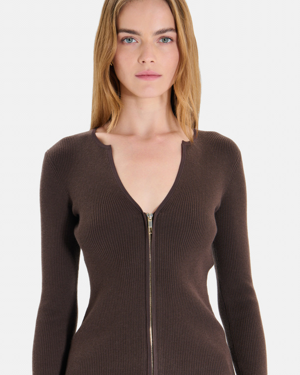 Gilet Noun Gilet zipé en maille côtelée noisette ZAPA