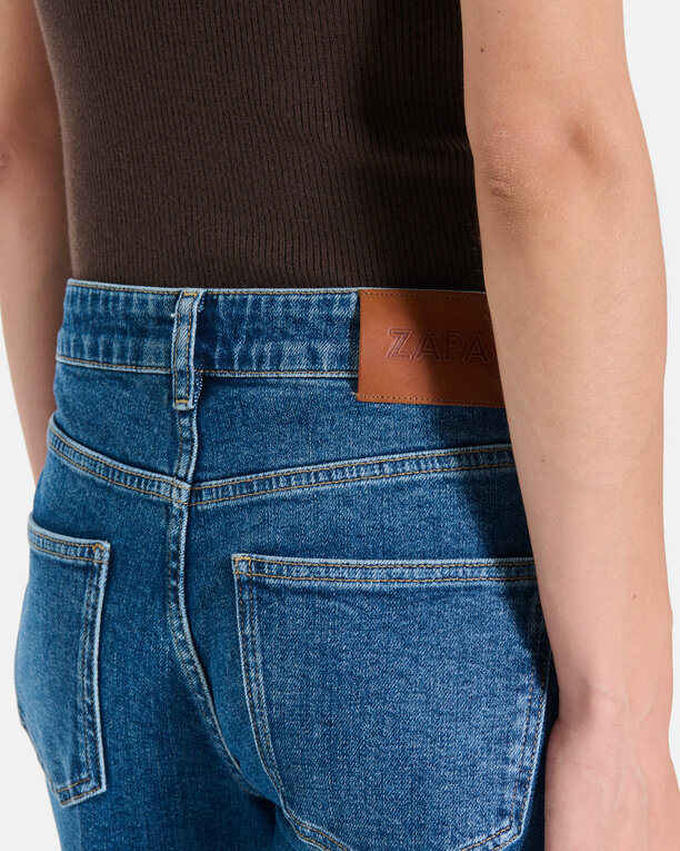 Jean Popus Jean droit en coton bleu d&eacute;lav&eacute; ZAPA