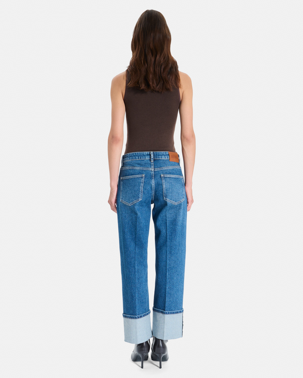 Jean Popus Jean droit en coton bleu d&eacute;lav&eacute; ZAPA