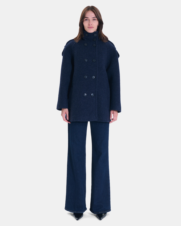 Manteau Mathilde Manteau indigo à col montant en laine ZAPA