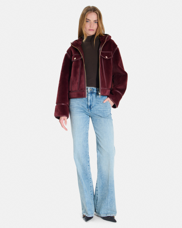 Manteau Moira Manteau court bordeaux coupe boxy à col montant ZAPA