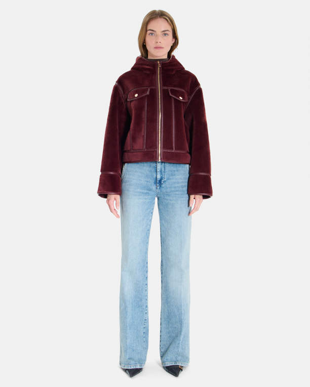 Manteau Moira Manteau court bordeaux coupe boxy à col montant ZAPA