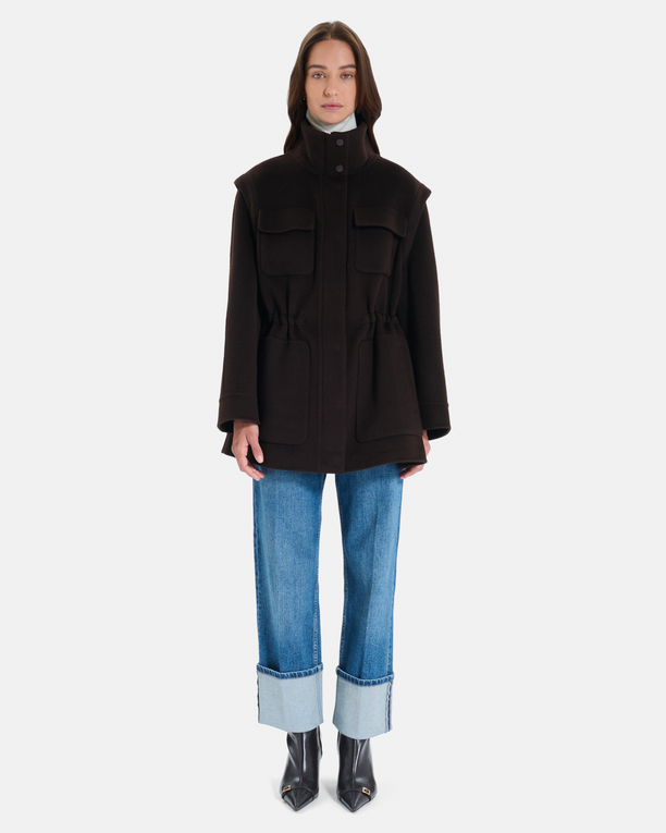 Manteau Malorie Manteau en laine chocolat à manches amovibles ZAPA