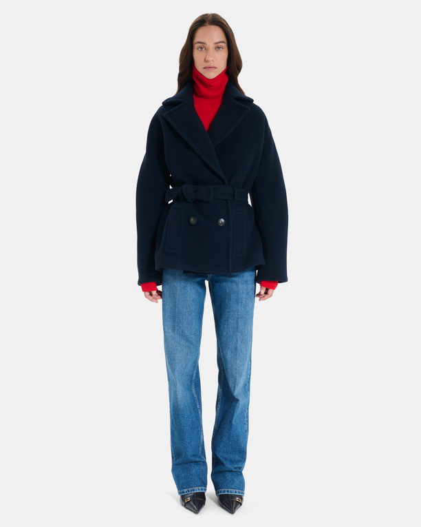 Manteau Madeleine Manteau court ceinturé en laine noire ZAPA