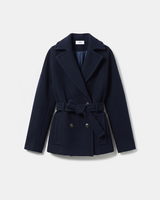 Manteau Madeleine Manteau court ceinturé en laine noire ZAPA