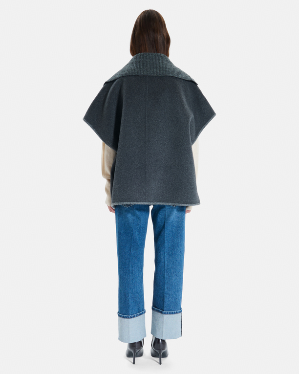 Manteau Claudia Cape en laine gris chiné à col chemise ZAPA