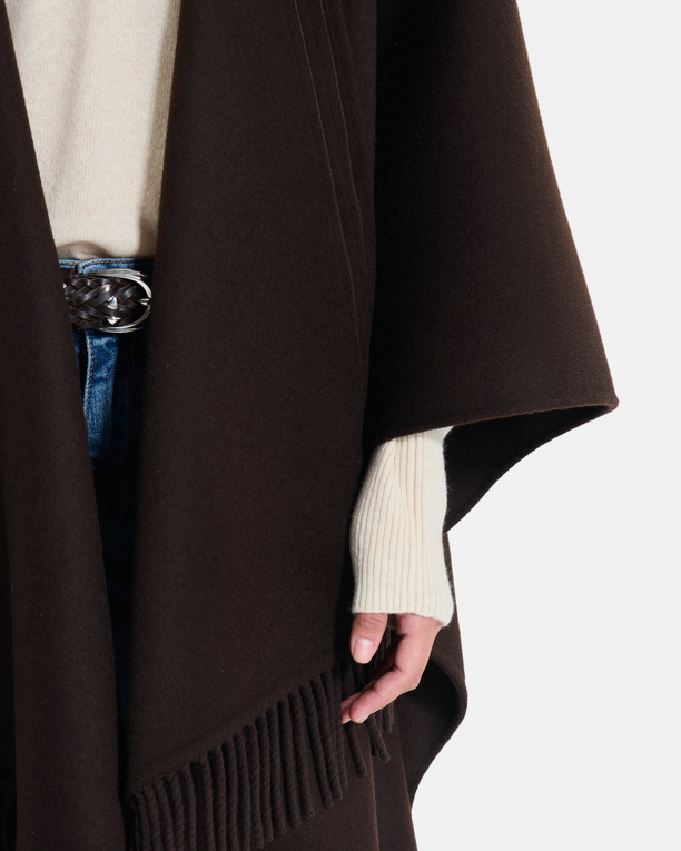 Manteau Cliff Cape en laine chocolat à franges ZAPA