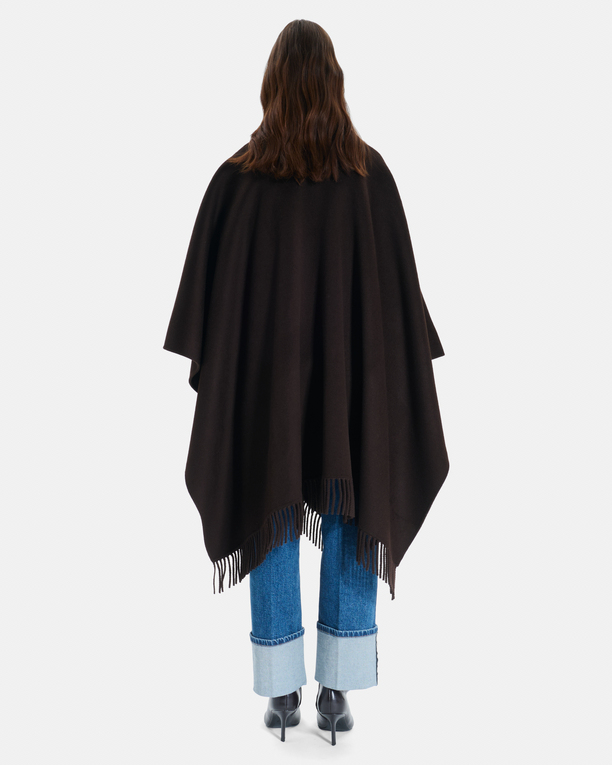 Manteau Cliff Cape en laine chocolat à franges ZAPA