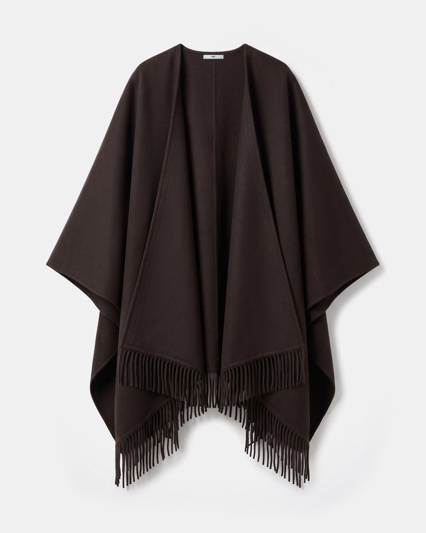 Manteau Cliff Cape en laine chocolat à franges ZAPA