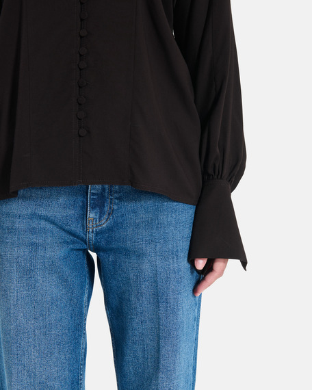 Chemise cami chemise noire &agrave; manches longues bouffantes zapa