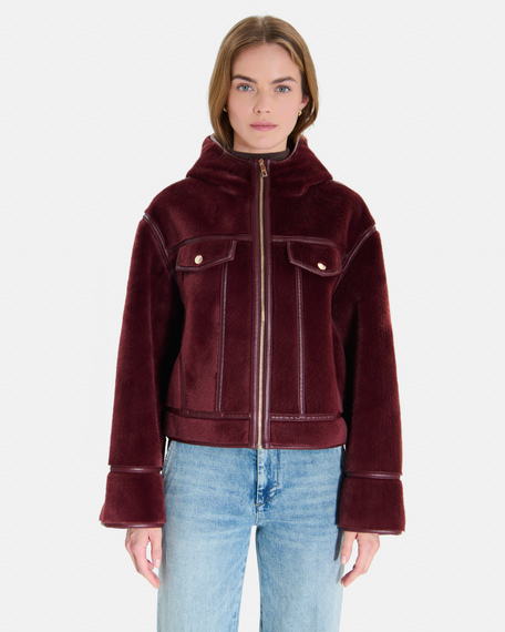 Manteau moira manteau court bordeaux coupe boxy &agrave; col montant zapa