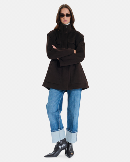 Manteau malorie manteau en laine chocolat &agrave; manches amovibles zapa