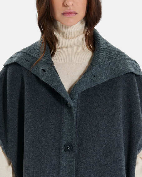 Manteau claudia cape en laine gris chin&eacute; &agrave; col chemise zapa