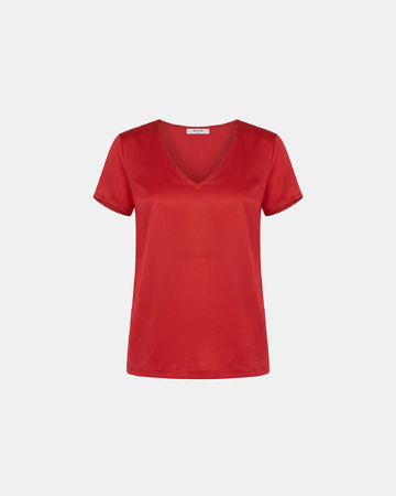 Top Talissement Top rouge en viscose satiné à col V ZAPA