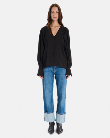 Chemise Cami Chemise noire à manches longues bouffantes ZAPA
