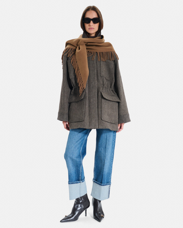 Echarpe Eliot Écharpe poncho en laine cannelle à franges ZAPA