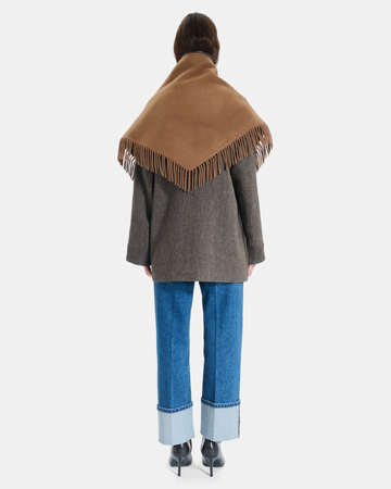 Echarpe Eliot Écharpe poncho en laine cannelle à franges ZAPA