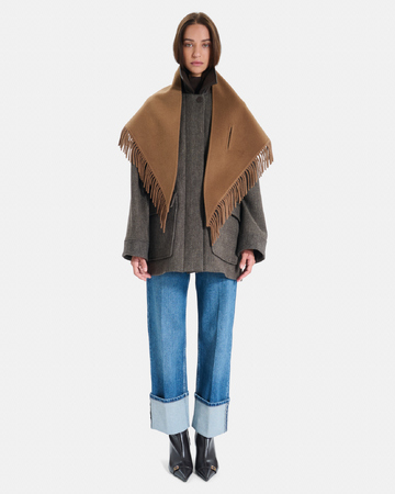 Echarpe Eliot Écharpe poncho en laine cannelle à franges ZAPA