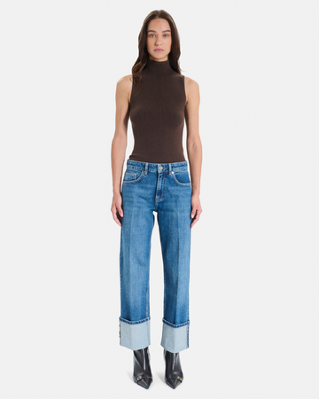Jean Popus Jean droit en coton bleu délavé ZAPA
