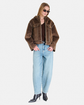 Manteau Moira Manteau court brun coupe boxy à col montant ZAPA