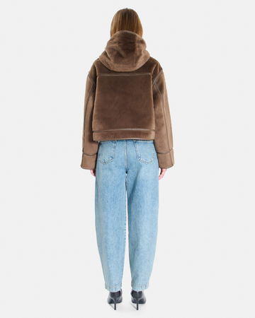 Manteau Moira Manteau court brun coupe boxy à col montant ZAPA