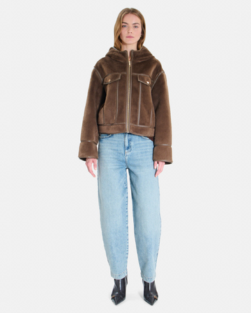 Manteau Moira Manteau court brun coupe boxy à col montant ZAPA