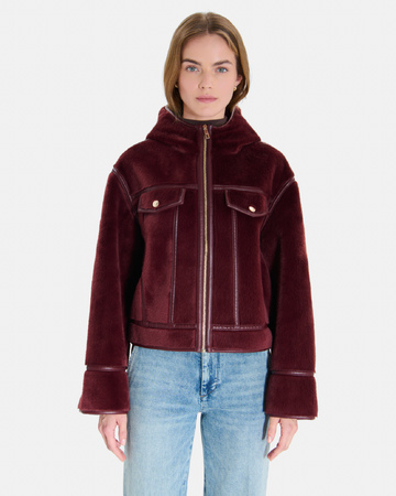 Manteau Moira Manteau court bordeaux coupe boxy à col montant ZAPA