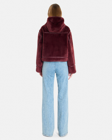 Manteau Moira Manteau court bordeaux coupe boxy à col montant ZAPA