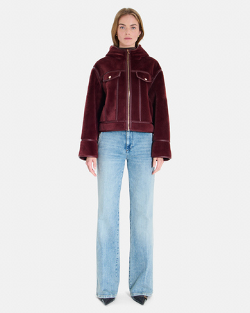 Manteau Moira Manteau court bordeaux coupe boxy à col montant ZAPA