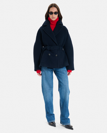 Manteau Madeleine Manteau court ceinturé en laine noire ZAPA