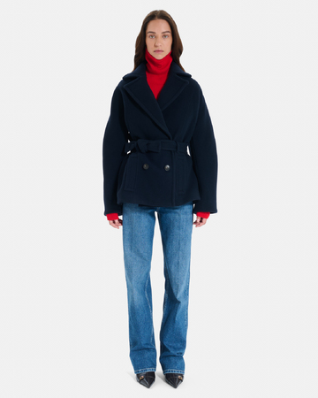 Manteau Madeleine Manteau court ceinturé en laine noire ZAPA
