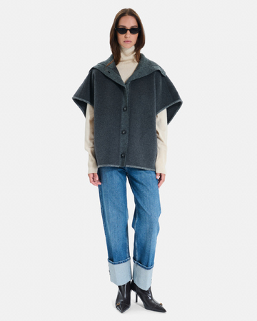 Manteau Claudia Cape en laine gris chiné à col chemise ZAPA