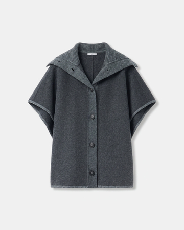 Manteau Claudia Cape en laine gris chiné à col chemise ZAPA