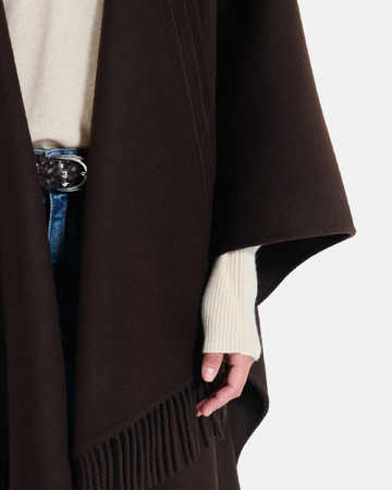 Manteau Cliff Cape en laine chocolat à franges ZAPA