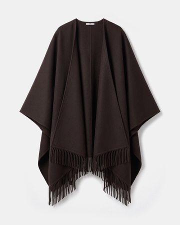 Manteau Cliff Cape en laine chocolat à franges ZAPA