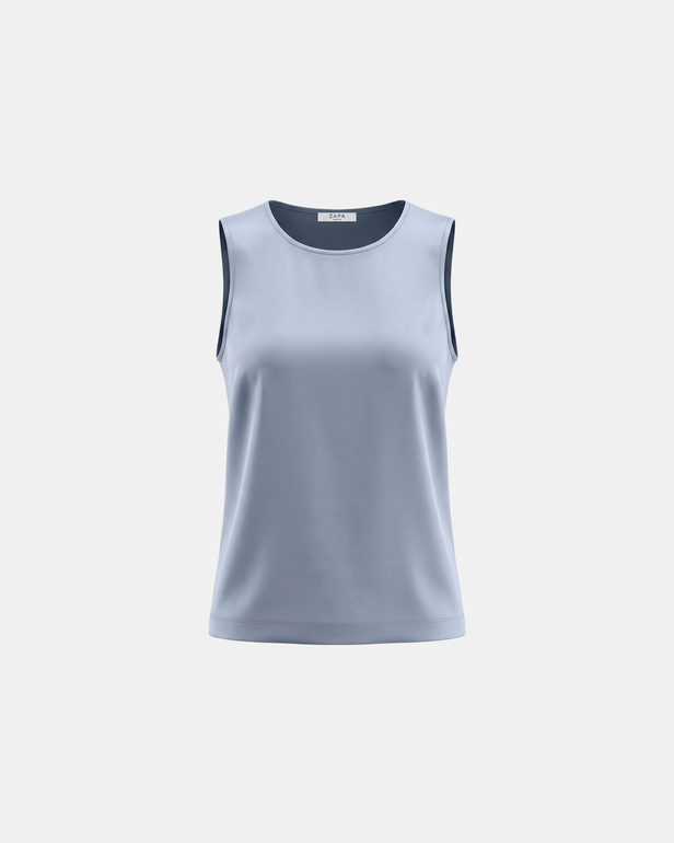 Top Toy Top en viscose satin&eacute; sans manches bleu denim ZAPA