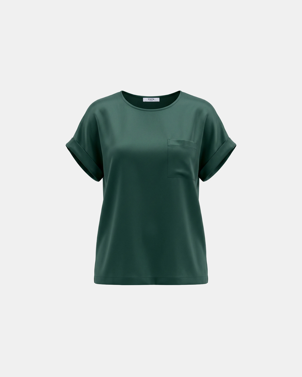 Top Theodore Top vert fonc&eacute; en viscose satin&eacute; &agrave; manches courtes ZAPA