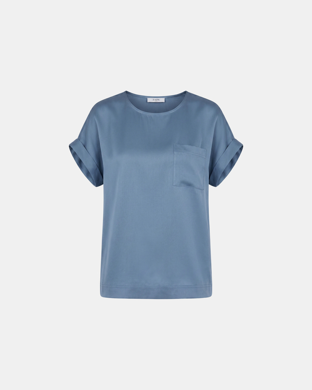 Top Theodore Top bleu denim en viscose satin&eacute; &agrave; manches courtes ZAPA