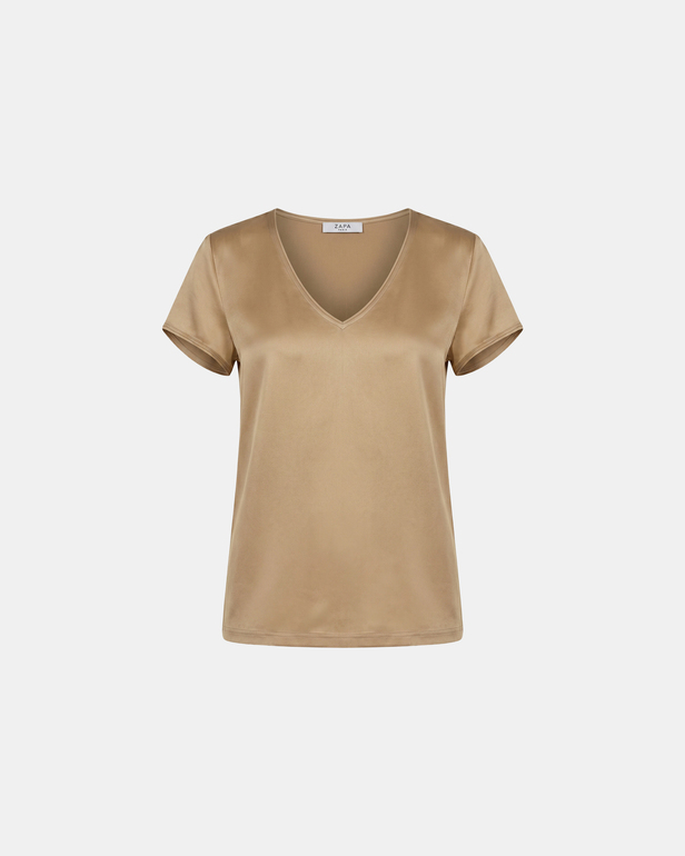 Top Talissement Top sable en viscose satin&eacute; &agrave; col V ZAPA